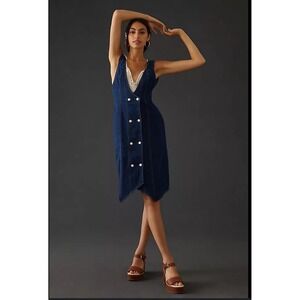 Pilcro Anthropologie Women's Denim Dress Sleeveless Button‎ Front Belted V-Neck